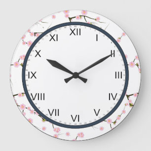 cherry blossom pink and white clock
