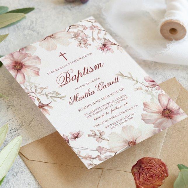 Cherry Blossom Pink And White Girls Baptism  Invitation (Creator Uploaded)