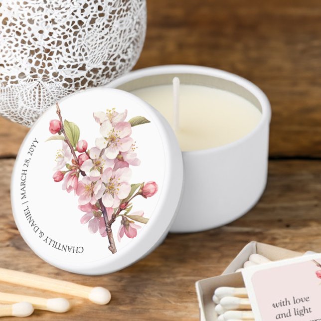 Cherry Blossom Pink and White Spring Wedding Mini Candle Favors (Wedding Favor Candles from the Cherry Blossom wedding collection by Darling & May)