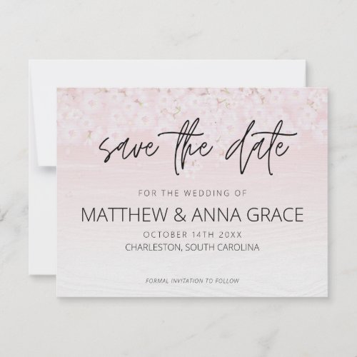 Cherry Blossom Pink and White Wooden Save The Date