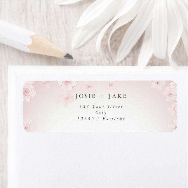 Cherry blossom pink background return address label (Insitu)