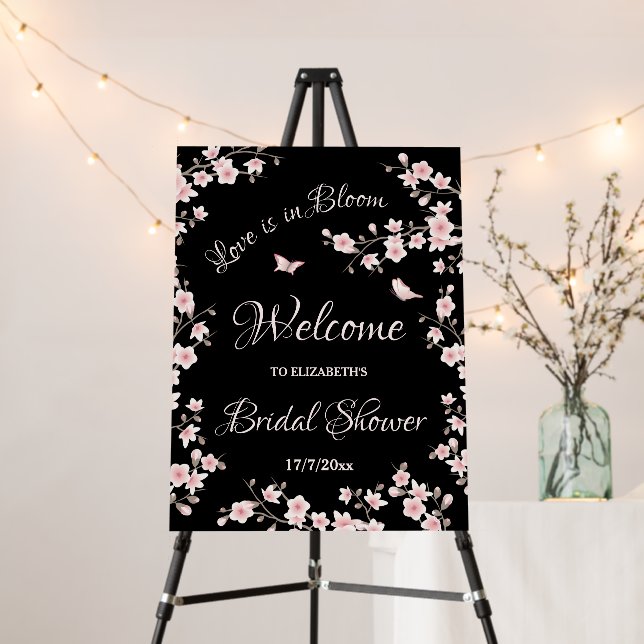 Cherry Blossom Pink Black Bridal Shower Foam Board (In Situ (Stand))