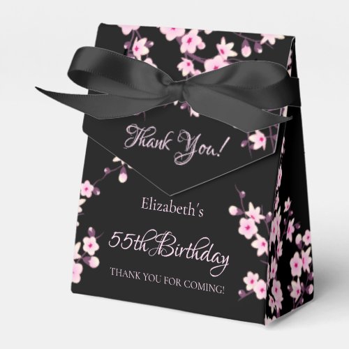 Cherry Blossom Pink Black Custom Birthday  Favor Boxes