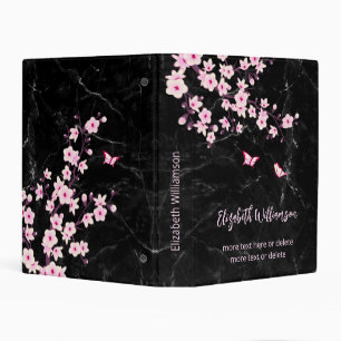 Cherry Blossom Pink Black Custom Floral Mini Binder