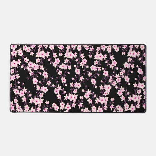 Cherry Blossom Pink Black Floral Desk Mat