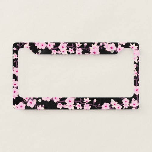 Cherry Blossom  Pink Black Floral License Plate Frame