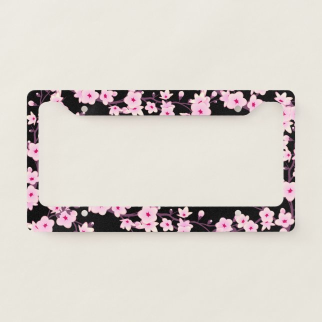 Cherry Blossom | Pink Black Floral License Plate Frame (Front)