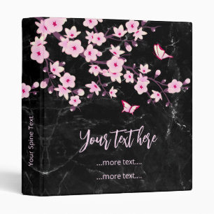 Cherry Blossom Pink Black Marble Custom 3 Ring Binder