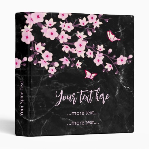  Cherry Blossom Pink Black Marble Custom 3 Ring Binder