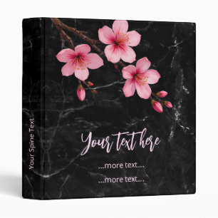 Cherry Blossom Pink Black Marble Custom 3 Ring Binder