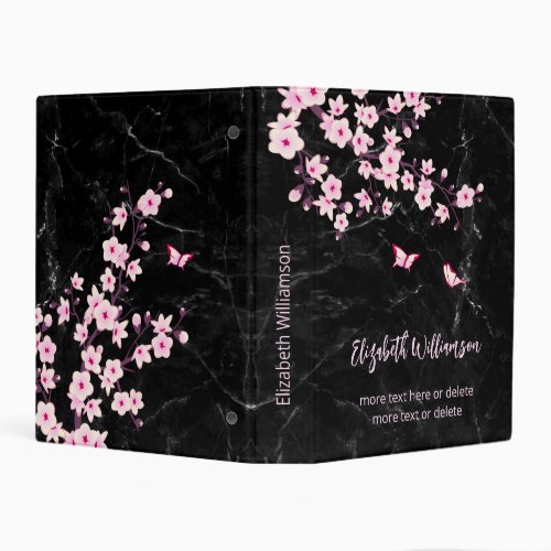 Cherry Blossom Pink Black Marble Custom Floral  Mini Binder