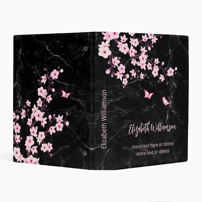 Cherry Blossom Pink Black Marble Custom Floral  Mini Binder (Background)