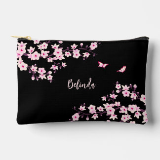 Cherry Blossom Pink Black Monogram Accessory Pouch