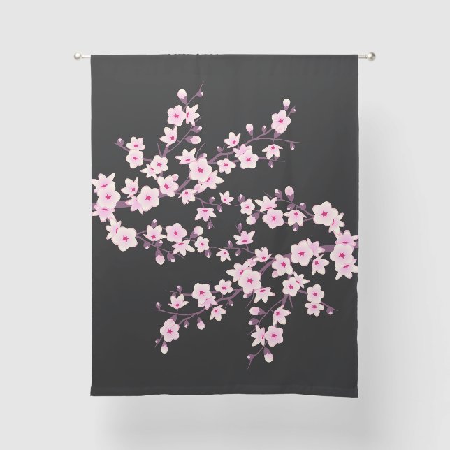 Cherry Blossom Pink Black Sheer Curtains (Front)