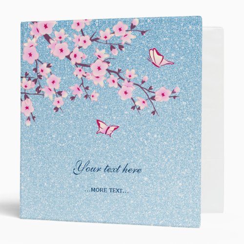 Cherry Blossom Pink Blue Glitter  Custom  3 Ring Binder