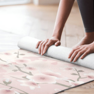 Cherry Blossom Pink Blush Floral Monogram Yoga Mat