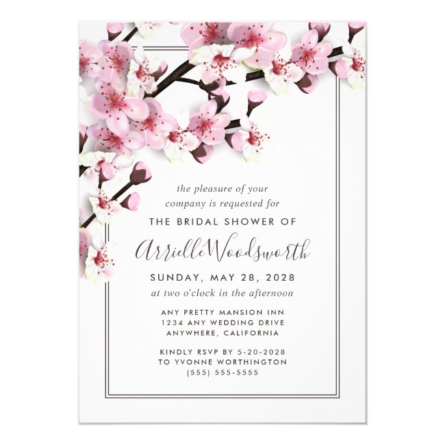 Cherry Blossom Pink Bridal Shower Invitations