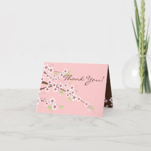 Cherry Blossom Pink & Brown Thank You Cards