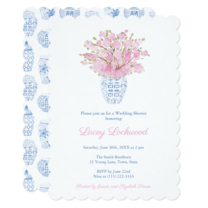 Cherry Blossom Pink Chinoiserie Bridal Shower Invitation | Zazzle.com