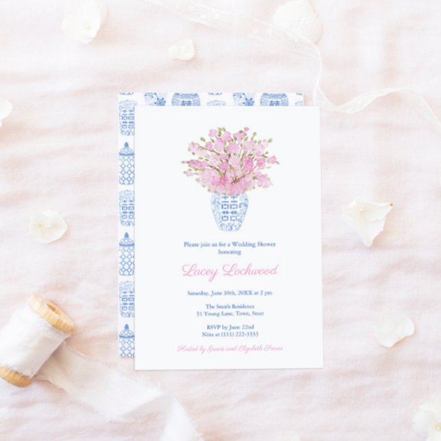 Cherry Blossom Pink Chinoiserie Bridal Shower Invitation (Creator Uploaded)