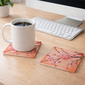 Cherry Blossom Pink Coaster – Sakura Floral Aesthe