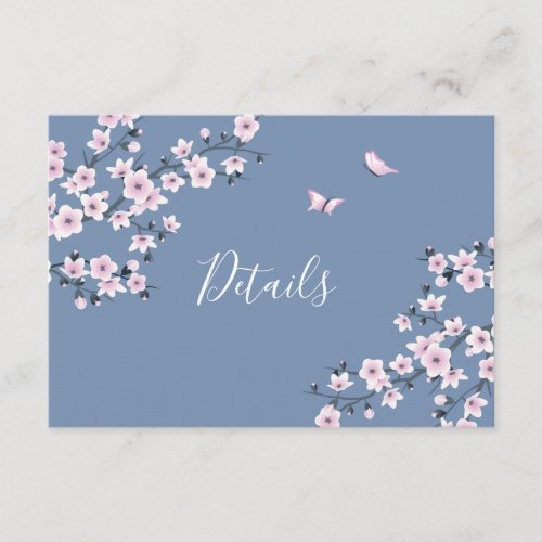 Cherry Blossom Pink Dusty Blue Wedding Details Enclosure Card