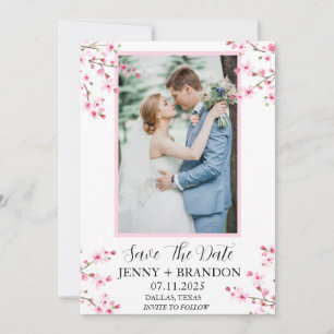 Cherry Blossom Pink Elegant Modern Floral Photo Save The Date