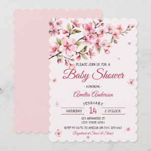 Cherry Blossom Pink Floral Girl Baby Shower Invitation
