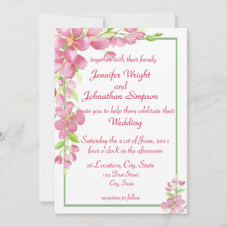 Cherry Blossom Pink Floral Green Simple Elegant Announcement
