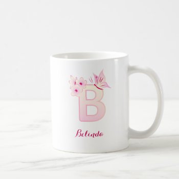 Cherry Blossom  Pink Floral Initial  Monogram Coff Coffee Mug by NinaBaydur at Zazzle