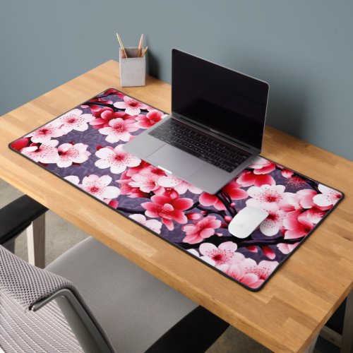 cherry blossom pink floral pattern desk mat