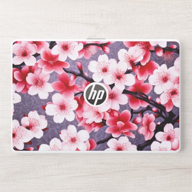 cherry blossom pink floral pattern HP laptop skin (Front)