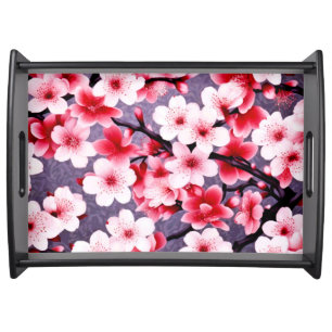cherry blossom pink floral pattern serving tray