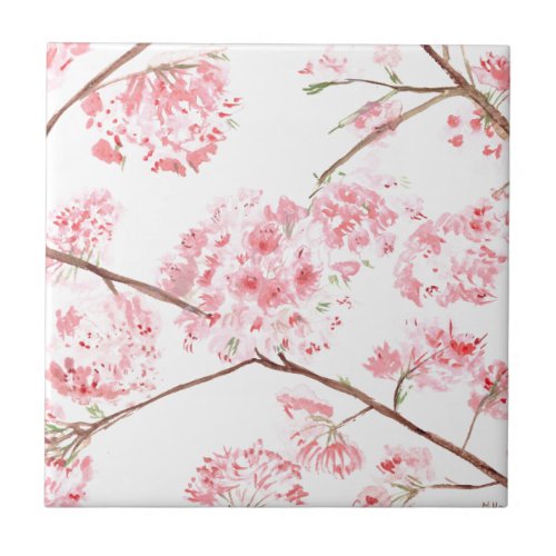 Cherry blossom pink floral rustic elegant Pretty Tile