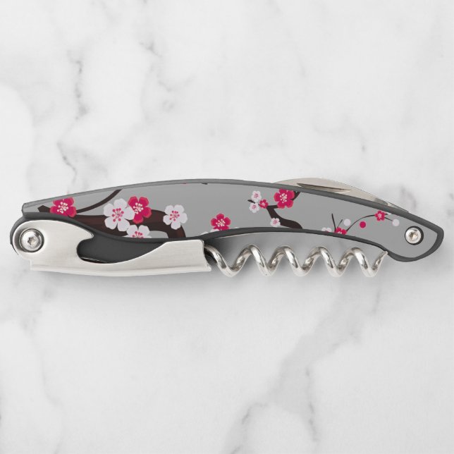 Cherry Blossom Pink   floral Waiter's Corkscrew (Front)