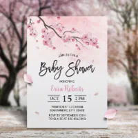 Cherry blossom shop baby shower invitations