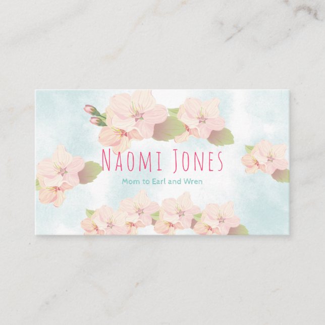 Cherry Blossom Pink Floral Watercolor Mommy Card (Front)