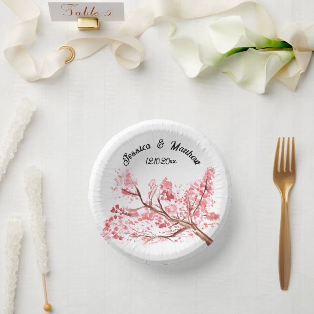 Cherry Blossom Pink floral Watercolor Weddings Paper Bowls (Wedding)