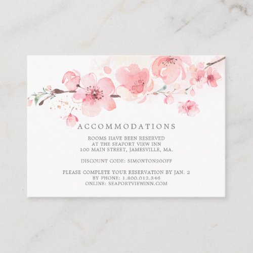 Cherry Blossom Pink Floral Wedding Accommodation Enclosure Card