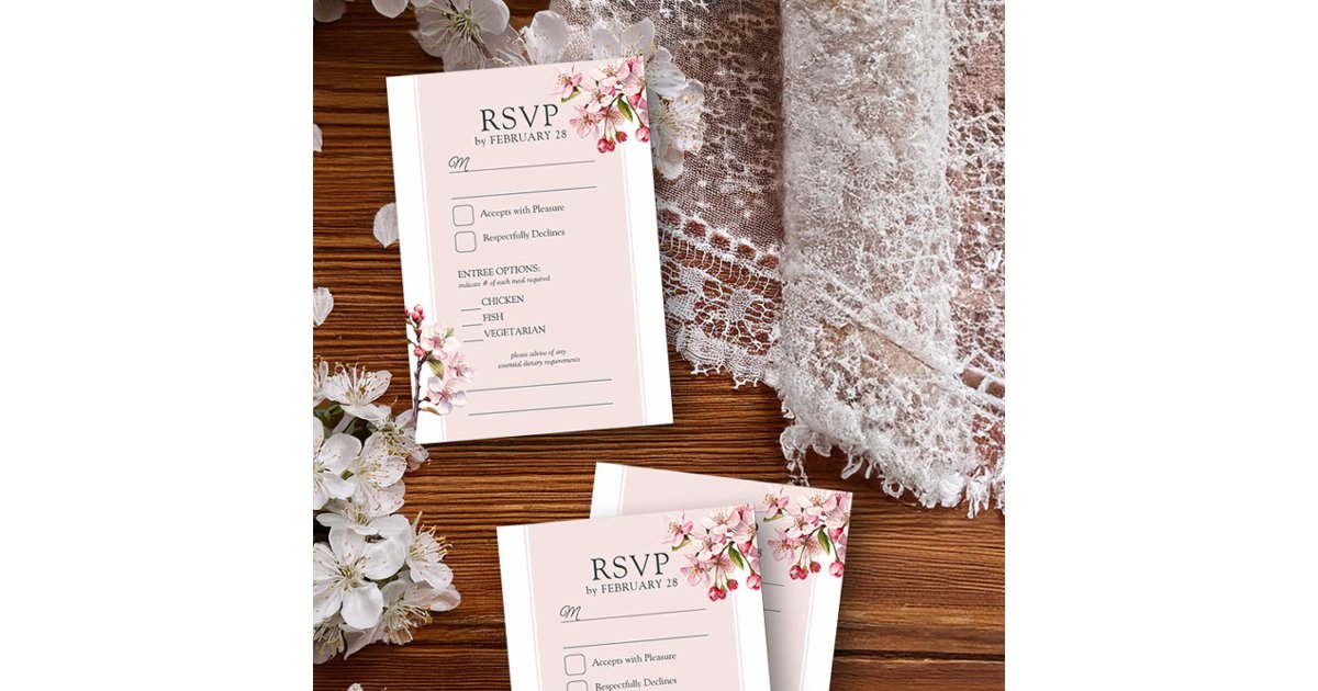 Entee Card Cherry Blossom Pink Floral Wedding Entree and RSVP Card | Zazzle