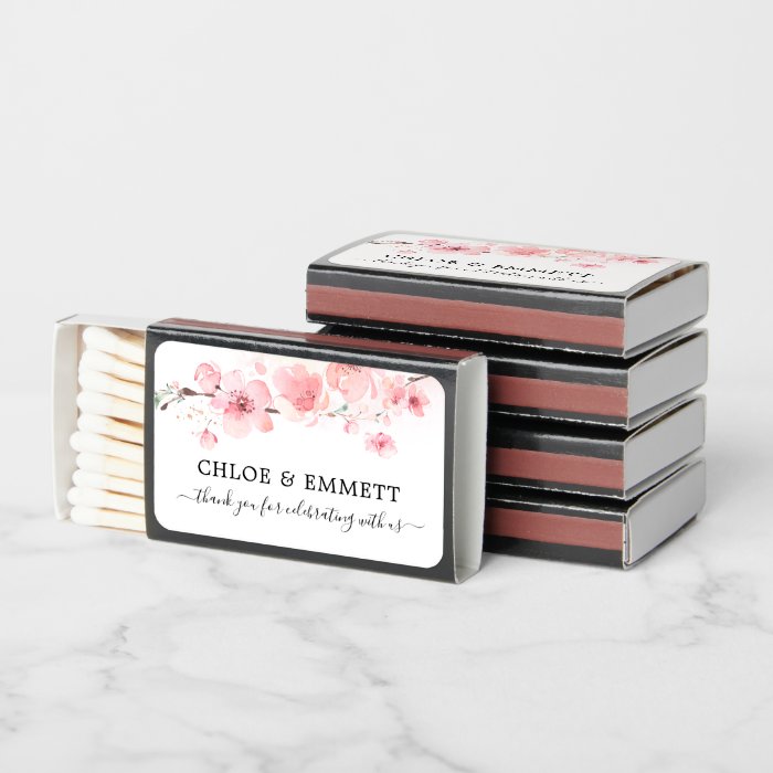 Cherry Blossom Pink Floral Wedding Favor Matchboxes