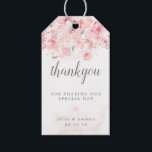 Cherry Blossom Pink Floral Wedding Gift Tags<br><div class="desc">Elegant gift tag for your favor bag or box features blush pink cherry blossom floral design with a small pink heart. The top of the tag is decorated with a lush border of pink cherry blossoms. The dangling vines give it a modern Boho botanical vibe. Thank you is written in...</div>