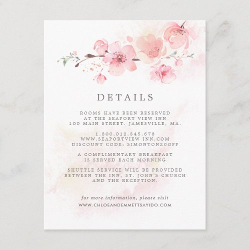Cherry Blossom Pink Floral Wedding Guest Details E Enclosure Card