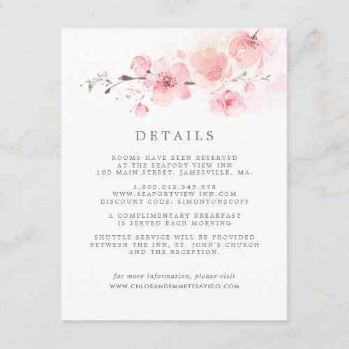 Cherry Blossom Pink Floral Wedding Guest Details Enclosure Card