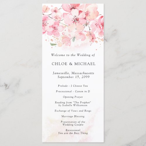 Cherry Blossom Pink Floral Wedding Program