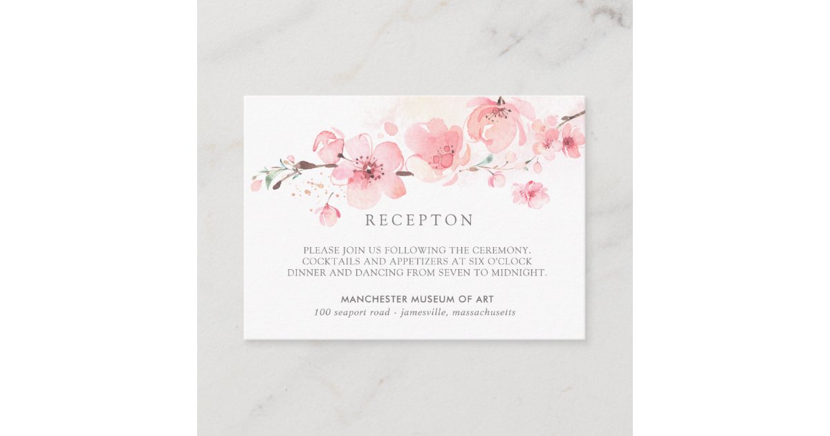 Cherry Blossom Pink Floral Wedding Reception Enclosure Card | Zazzle
