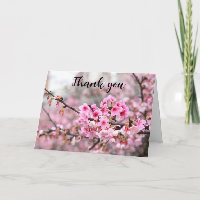 Cherry Blossom Pink Floral Wedding Thank you  (Front)