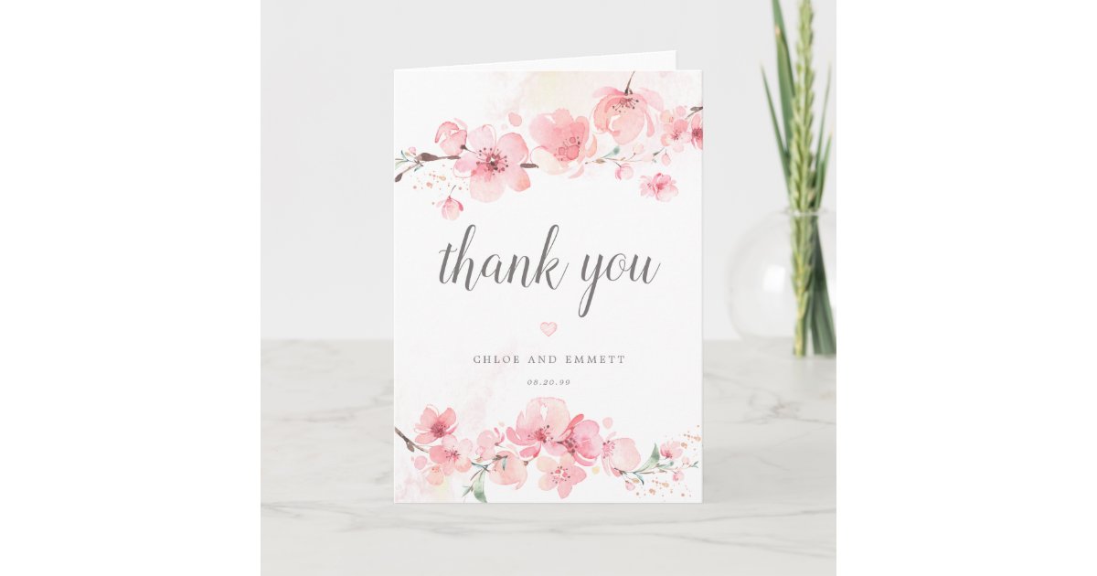 Cherry Blossom Pink Floral Wedding Thank You Card | Zazzle