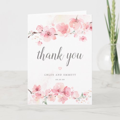 Cherry Blossom Pink Floral Wedding Thank You Card