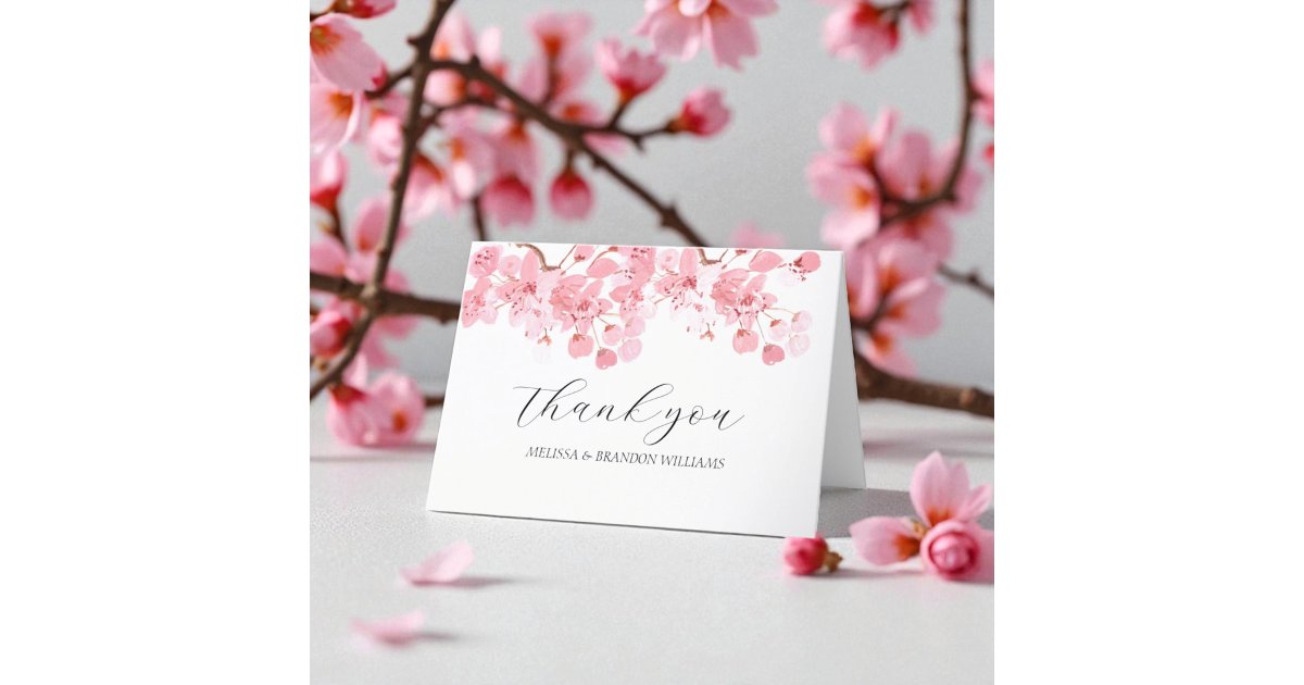 Cherry Blossom Pink Floral Wedding Thank you Card | Zazzle